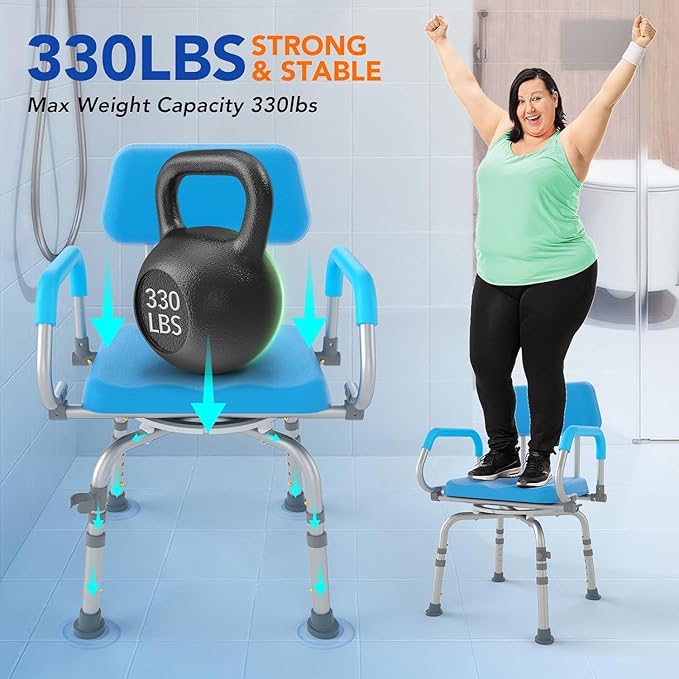FSA/HSA Eligible 360° Swivel Shower Chair for Inside Shower, Adjustable Shower Seat with Pivoting Arm Bath Seat for Bathtub, Handicap Bathtub Chair for Senior Elderly Disabled, 4Level Height