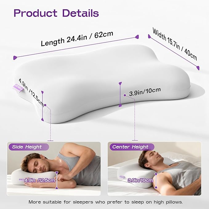 ZZ-WELL Side Sleeper Pillow - Patented Cervical Neck Pillow for Sleeping with Cooling Cover - High Loft Heavy Density Memory Foam Pillows for Side Sleepers & Broad Shoulders Adults (Grey)