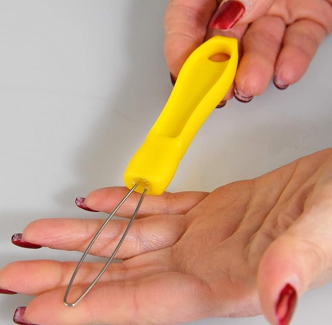 HOME-X Button Hook Helper, Assistance Tool for The Elderly, One-Hand Button Tool- Yellow- 6” L x ¾” W