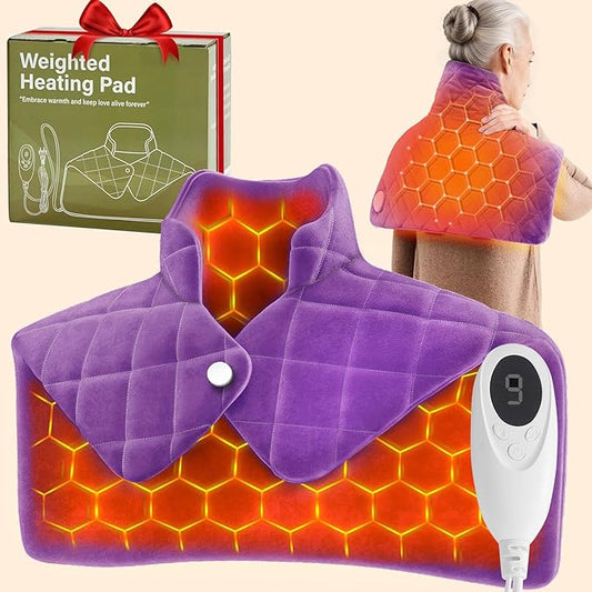 Purple Weighted Heating Pad for Neck Shoulders and Back, Mothers Day Gifts for Mom Wife Grandma, Birthday Gifts for Mom Older Women, Electric Heated Blanket with 9 Heat Options 4 Auto-Off Timer