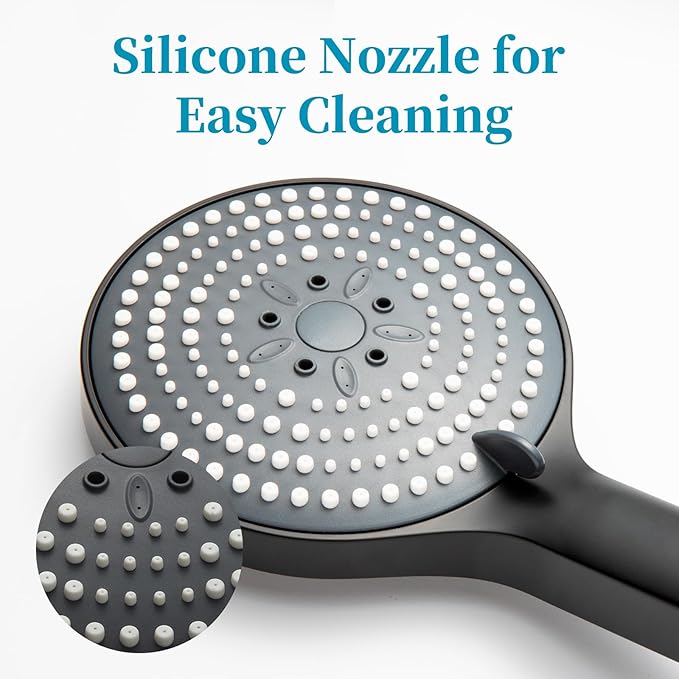 OFFO Matte Black Handheld Shower Head, 6-Mode High Pressure, 5" Large Face, Chrome Plated Finish, Includes Shower Head, Washers, Water Saving Gasket