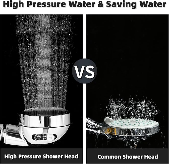 Marbrasse 3-Settings Handheld High Pressure Showerhead with ON/Off Full Shutoff Push Button,Water-saving Camping Shower with Adjustable Angle(Vacuum Suction Shower Head Holder+5 Feet Shower Hose)