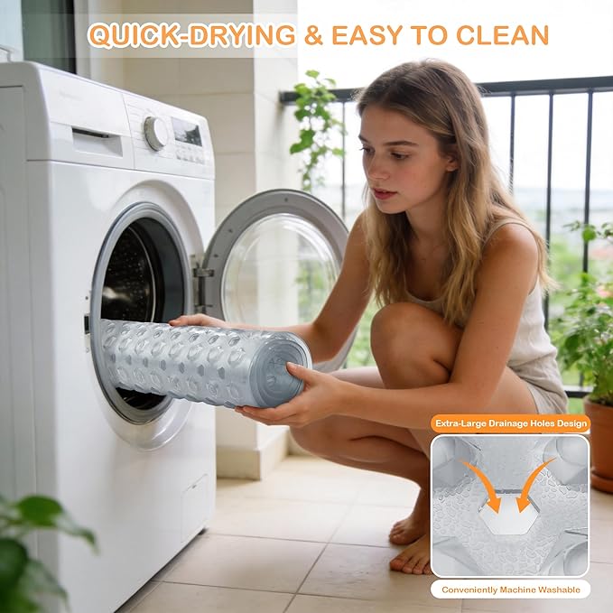 Yimobra Bathtub Mat Non Slip, 27.5"x15.5" Machine Washable Shower Floor Mat, Soft on Feet, Bathmat with Drain Holes and Suction Cups, Bathroom Essentials, Clear