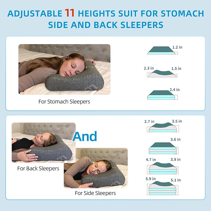 Contour Pillow with Softer Neck Support - Adjustable Softness Cervical Neck Pillow for Ideal Support, 4 Layers Contour Pillow for All Sleepers, Ergonomic Side Sleeper Pillow for Less Neck Pain