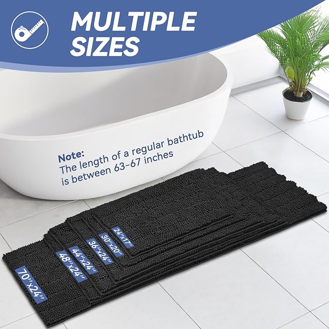 Bcoimo 30"×20" Chenille Bath Mat – Non-Slip with Backing Bath Rug Ultra-Absorbent and Machine Washable Bathroom Mat Quick-Dry Design. Ideal for Bathroom and Tub Areas