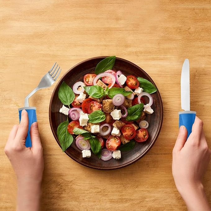 Adaptive Utensils (3-Piece) - Bendable Adaptive Utensils Weighted Stainless Steel Set, Non-Slip Handles for Hand Tremors, Arthritis, Disabled People,Parkinson’s or Elderly,Knives, Fork, Spoons