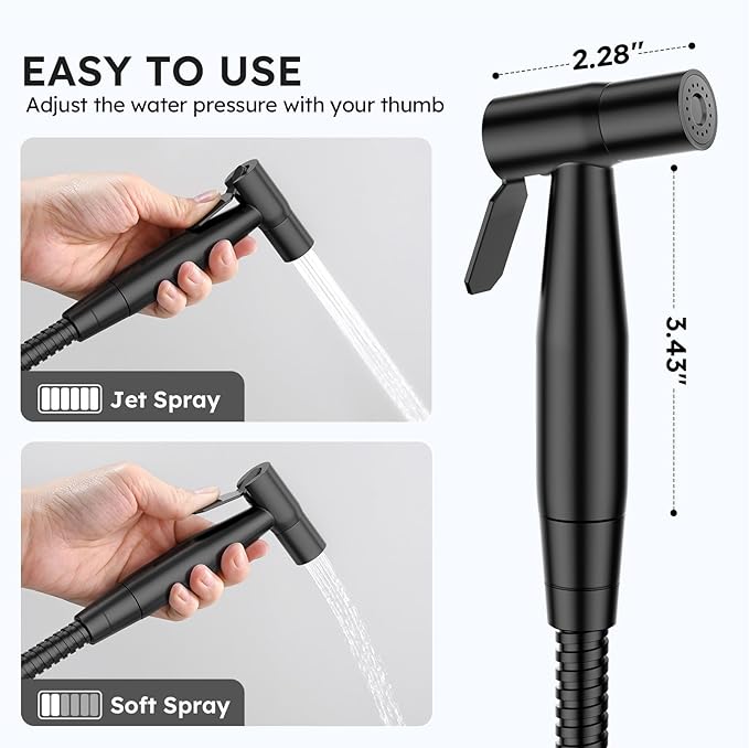 Arofa Handheld Toilet Bidet Sprayer for Toilet-Adjustable Water Pressure Control with Bidet Hose for Feminine Wash, Stainless Steel Brushed Nickel Bidet Faucet Cloth Diaper for Baby Wash, Black,2 Pack