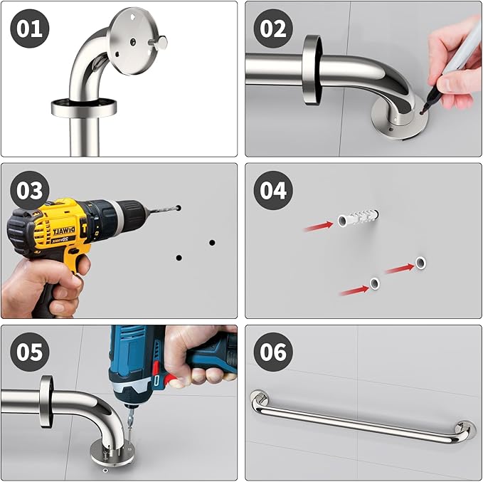 2 Pack 32 Inch Shower Grab Bar, ZUEXT SUS304 Stainless Steel Chrome Bathroom Grab Bar Handle, Shower Balance Bar, Safety Hand Rail Support, Handicap Elderly Senior Assist Bath Handle(1.25" Diameter)