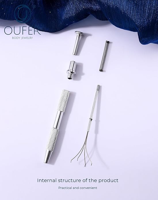 OUFER Piercing Ball Grabber, 16G 18G Flat Back Earrings Piercing Guide needle Tool, Surgical Steel Internally Threaded Push Pin External Thread Assistant Body Piercing Kit for Ear Nose Lip Tool
