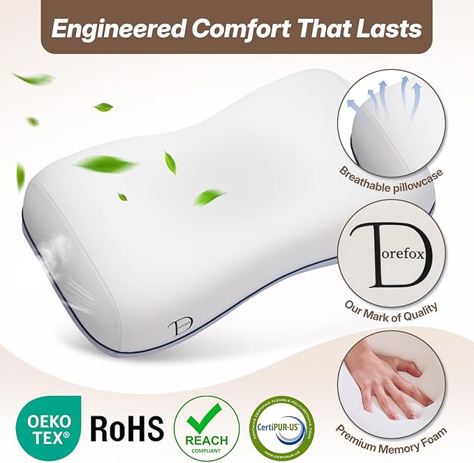 Cervical Neck Pillow for Neck & Shoulder Support, Adjustable Memory Foam Pillow with Customizable Height and Firmness, Ergonomic Pillow for Side, Back，Stomach and Combination Sleepers