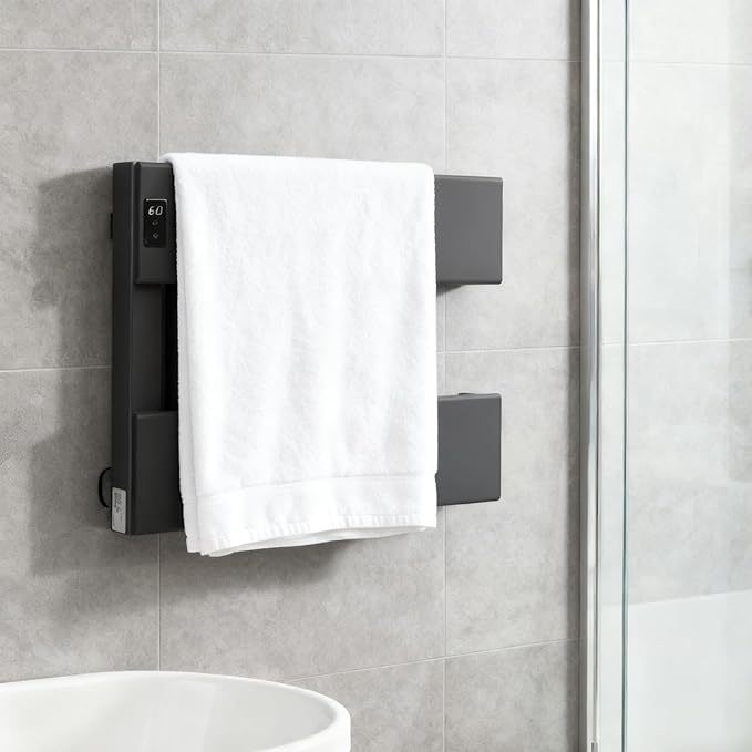 Verida Towel Warmer Rack, Support Hardwired and Plug-in, Wall-Mounted Electric Towel Heater, with Built-in Timer, Waterproof Aluminum Towel Warmer for Bathroom, LV-2S Gray