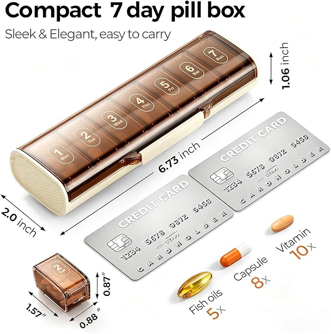 Weekly Pill Organizer,Portable 7 Day Pill Box,Moisture Proof Medicine Pill Organizer,Travel Pill Case with BPA-Free Material,Pocket-Size for Supplements & Vitamins (Black)