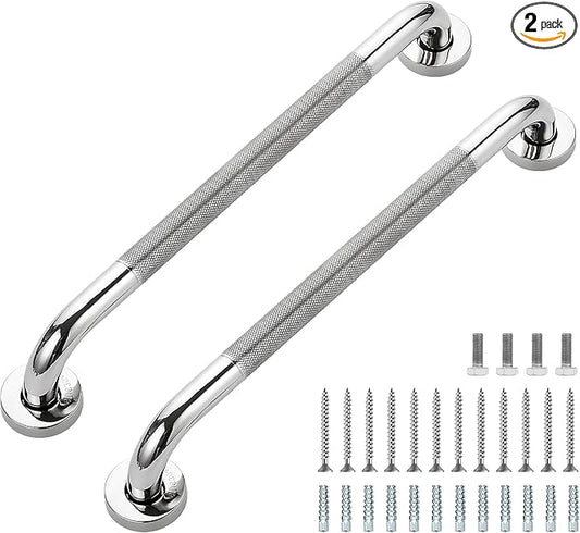 Grab Bars for Shower, 2 Pack 18-Inch Anti Slip Shower Handles for Elderly, Safety Shower Grab Bar, Stainless Steel Handicap Grab Bars for Bathroom (Polished Nickel 1" Diameter)