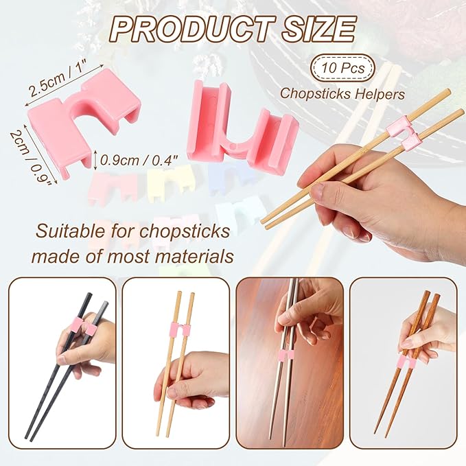 uxcell 10 Pcs Chopsticks Helper, Reusable Training Chopstick Hinges Connector Practice Chop Sticks Helpers for Adult Beginners Learners, Pink
