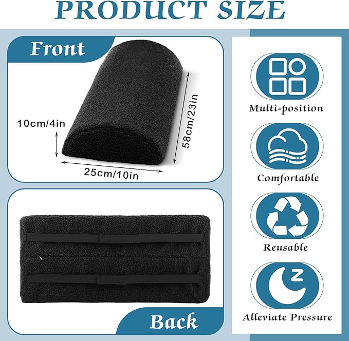 Queekay Recliner Leg Rest Cushion Large Half Moon Bolster Pillow 22.8 x 9.84 x 4 Inch Lumbar Support Pillow Bed Sleeping Semi Roll for Legs, Knees, Lower Back, Ankle and Foot Washable Cover(Black)
