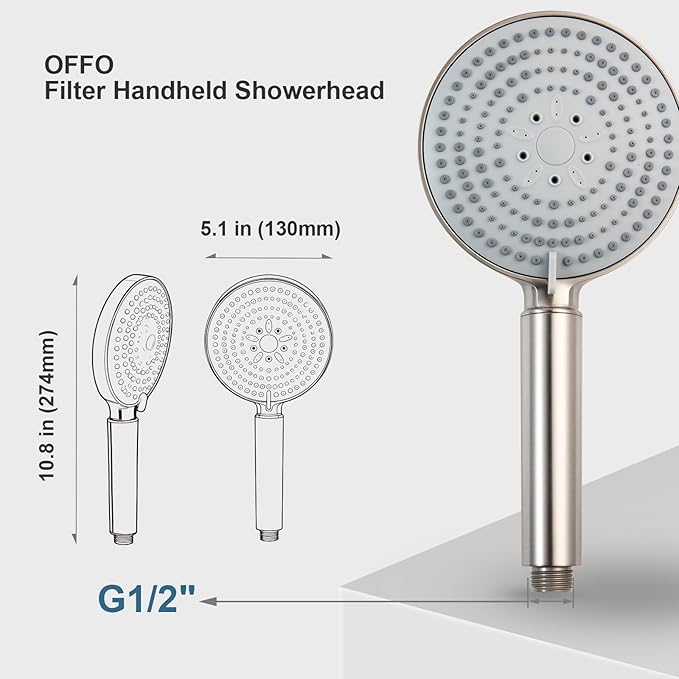 OFFO Filtered Shower Head with Handheld, 20 Stage Shower Head with Filters for Hard Water with 60" Stainless Steel Hose & Holder, 6 Modes High Pressure Shower Head to Remove Chlorine, Brushed Nickel