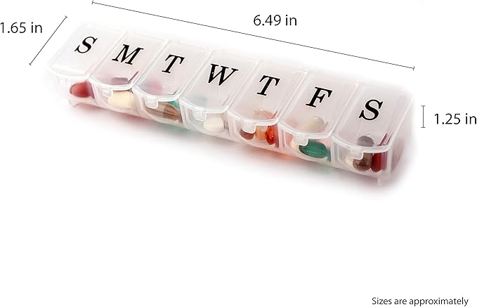 Deke Home - Weekly Pill Organizer, 7 Day Pill Box with Large Compartments & Snap-Shut Lids, Easy Open, BPA Free Plastic Medicine Organizer for Pills, Vitamins & Supplements, Travel Friendly