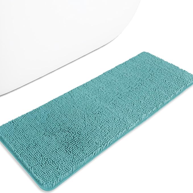 Bathroom Runner Rug 47 x 17 Inch – Long Bath Mat | Absorbent and Washable Thick Chenille Bath Rug Non-Slip Runner Rug for Bathroom, Shower, Sink(Teal)