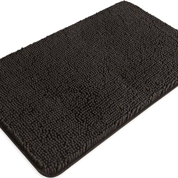 Chocolate Brown Bathroom Rugs – Absorbent and Washable Bath Mat, Non-Slip, Thick Soft Chenille Bath Rugs for Bathroom Floor, Shower, Sink - 20" x 32"