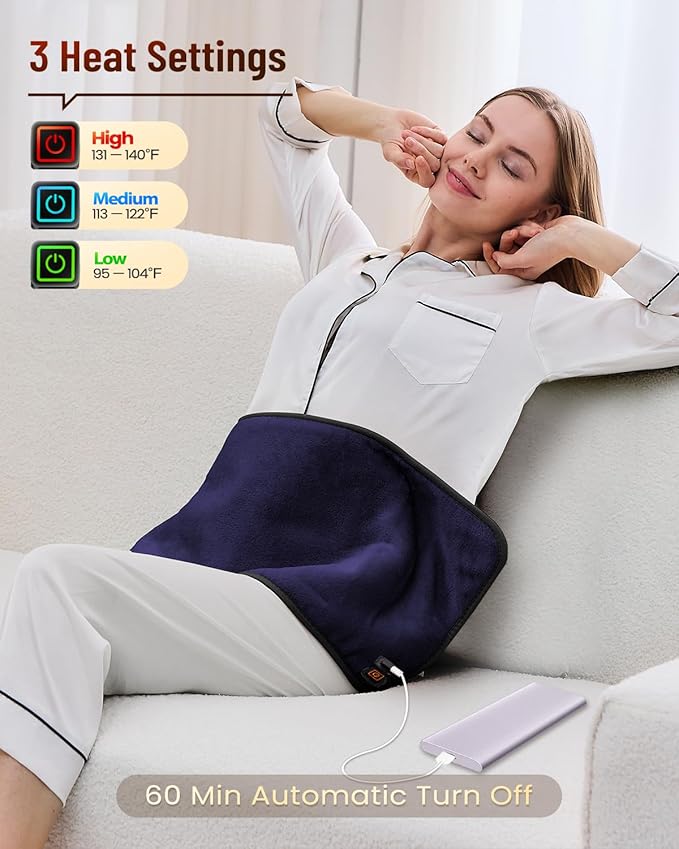 USB Heating Pad, Portable Heating Pad for Travel, 18"x 14" Small 5V Electric Heating Pad, Washable, 3 Heat Settings, Auto Shut Off, Heat Therapy for Period Cramps Back Pain Relief (Plug-in Only)