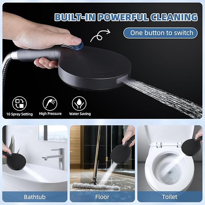 All Metal Rain Shower Head with Handheld Spray Combo, 8” High Pressure Rainfall Shower Head with 16" Shower Extension Arm, 10-Spray Handheld Showerhead Powerful Wash, Brass 3-Way Diverter, MatteBlack