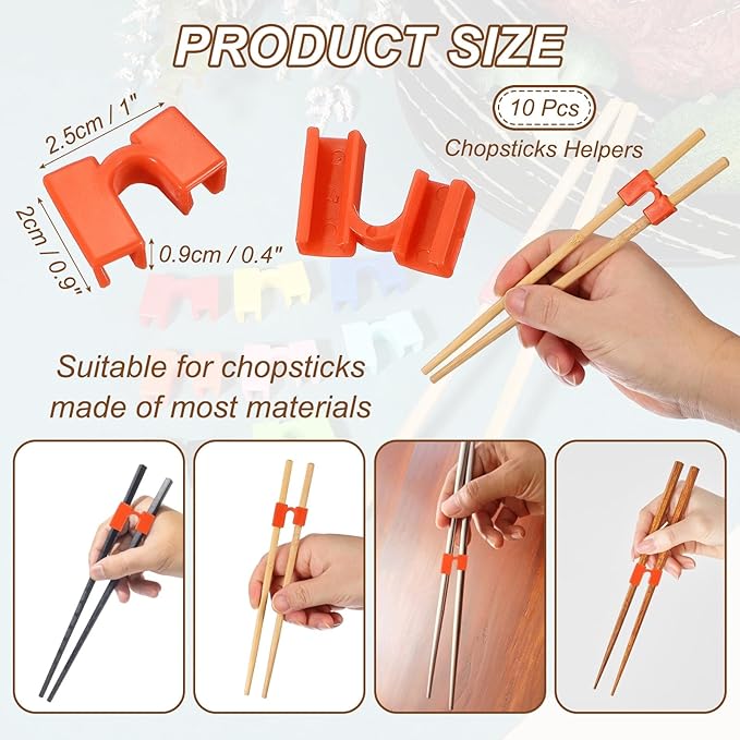 uxcell 10 Pcs Chopsticks Helper, Reusable Training Chopstick Hinges Connector Practice Chop Sticks Helpers for Adult Beginners Learners, Orange Red