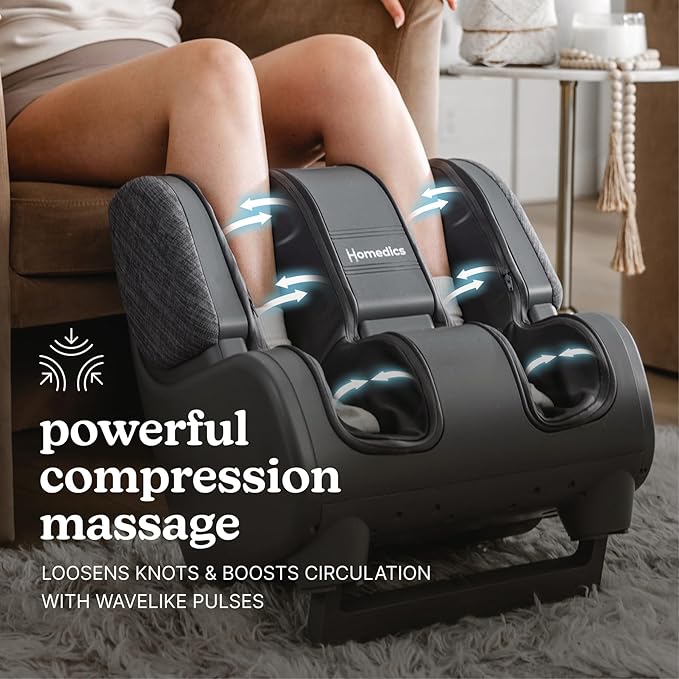 Homedics Deluxe Foot Massager & Calf Massager, Rolling & Compression Massage, Adjustable Tilt, Washable Liners, 4 Programs, 3 Intensity for Muscle Relief and Post-Workout Recovery