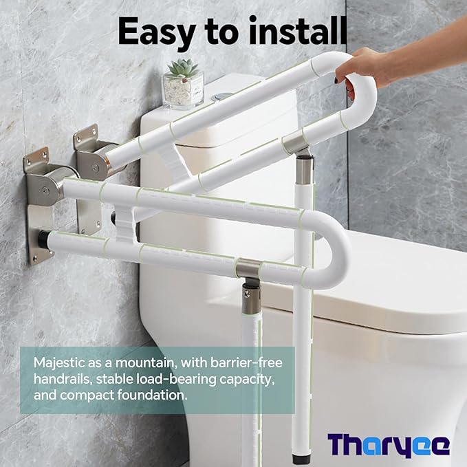 Toilet Grab Bar 23.6 Inch, Anti-Slip Support Rail U Shaped Flip-Up Grab Bar with Luminous, Stainless Steel Handicap Bathroom Safety Handrails for Elderly (White, 23.6 inch with Leg Anti-Slip)