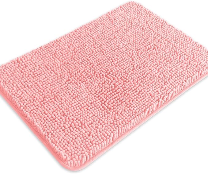 Pink Bathroom Rugs – Absorbent and Washable Bath Mat, Non-Slip, Thick Soft Chenille Bath Rugs for Bathroom Floor, Shower, Sink - 17" x 24"