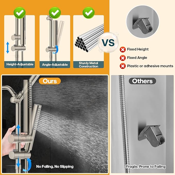 Filtered Shower Head with Handheld Spray Combo High Pressure Rain Shower Head Dual Shower Head with Filters - Removes Chlorine Height Adjustable & Built-in Power Wash (Brushed Nickel)