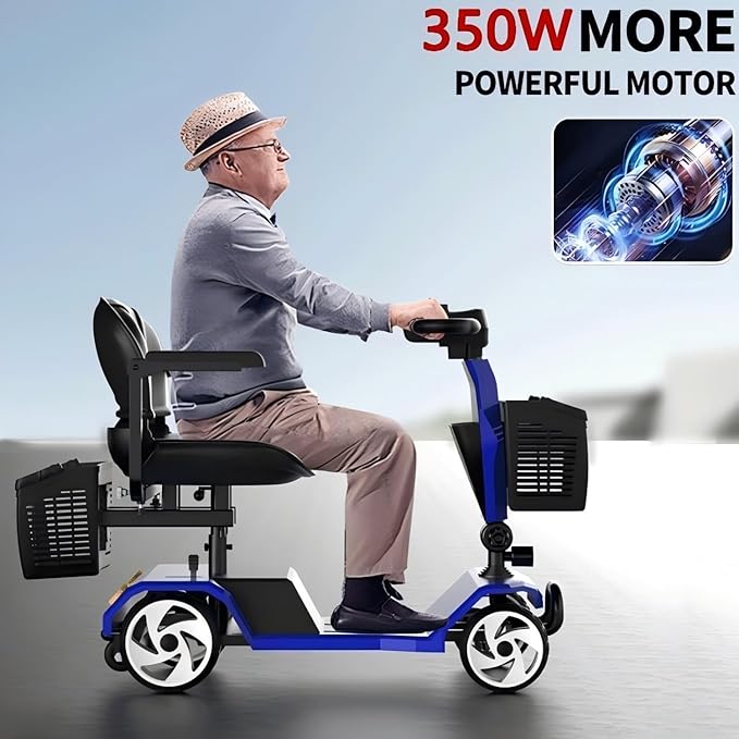 32 Miles Electric Mobility Scooter for Adults, Elderly. 20A Wheelchair Device for Travel. Capacity 350 lbs, 350W Mobility Scooters for Seniors with Removable Battery and Two Baskets (Y3-Blue)