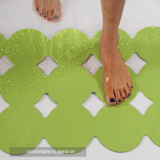 Webos Patented Non Slip Bathtub Mat Shower Mat Bath Mat Tub Mats with Strong Suction Cups Soft Natural Rubber Bath Mat for Inside The tub (Circle-Green, 28x16 inch)