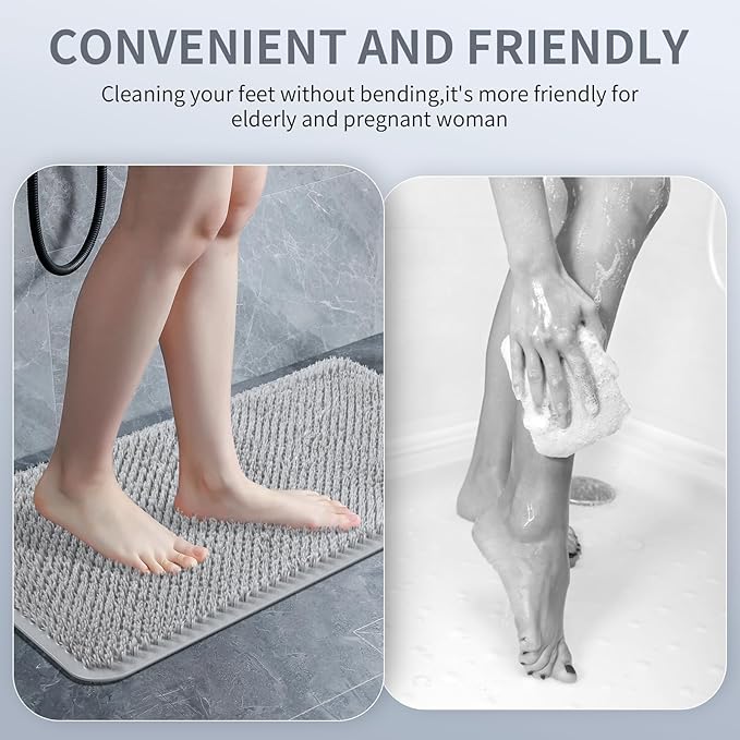 Yolife Shower Foot Scrubber Mat, Anti-Slip Bath Mat with Scrub Bristles, Soft Shower Foot Massager with Strong Suction Cups for Soothe Achy Feet,27.5'' x 15.7''