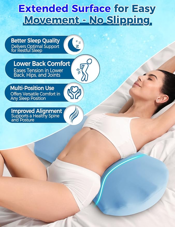 Fledano Lumbar Support Pillow for Bed – Memory Foam Lower Back Pain Relief Pillow for Sleeping, Ergonomic Lumbar Pillow for Side & Back Sleepers, Sciatica & Hip Pain Relief, Washable Cooling Cover