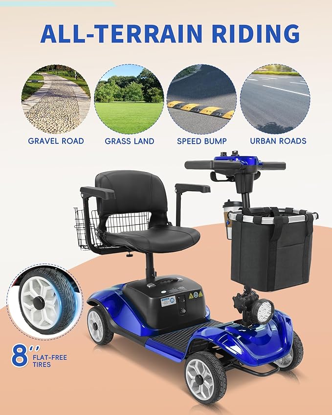 Mobility Scooter for Seniors/Adults, up to 300lbs Capacity, 4 Wheel Heavy Duty Mobility Scooters with 15 Miles 350W 5MPH，Front Basket, Adjustable Seat, LED Headlights