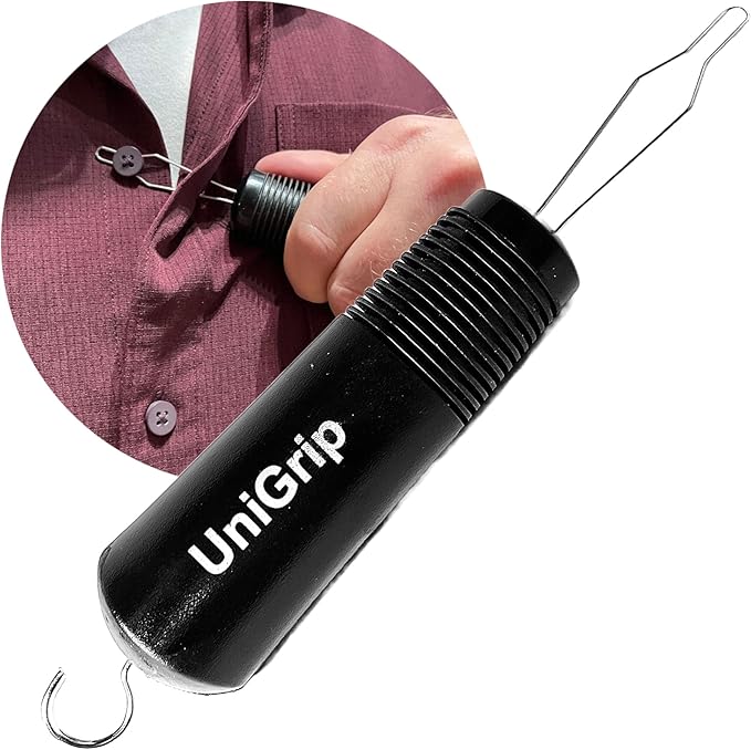 UniGrip 2 in 1 Button Hook and Zipper Pull. One Hand Button aid Dressing Assist Device. Adaptive aid Helps with Dressing oneself After arm Injury, Arthritis, Stroke, Parkinson's or Other Disability.