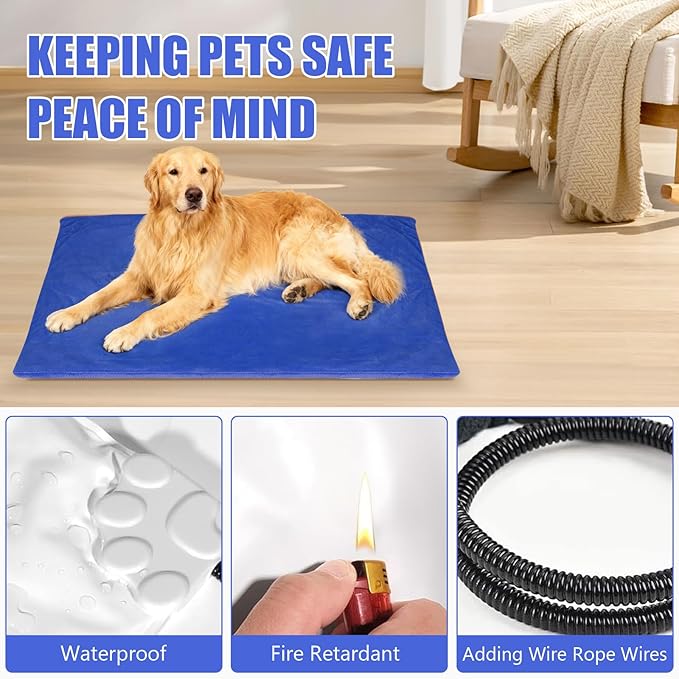 RIOGOO Pet Heating Pad, Electric Heating Pad for Dogs and Cats with Timer, 6 Level Adjustable Temperature Dog Heated Blanket (Blue, L:35‘’x22‘’)