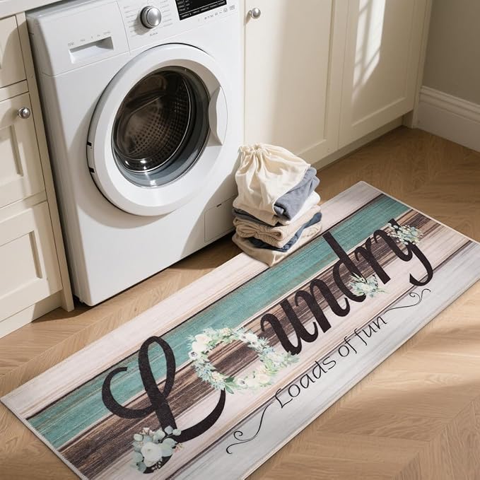 XLHOMO Non-Slip Laundry Rug 20"x47" - Multi Floral Low-Pile Comfort Cushion Machine Washable Mat, Modern Farmhouse Runner for Laundry Room, Entryway & Kitchen
