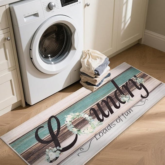 XLHOMO Non-Slip Laundry Rug 20"x47" - Multi Floral Low-Pile Comfort Cushion Machine Washable Mat, Modern Farmhouse Runner for Laundry Room, Entryway & Kitchen