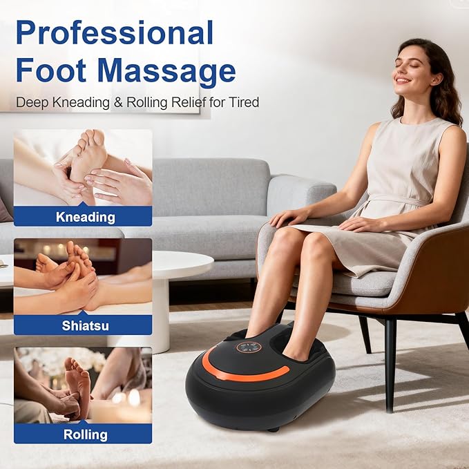Shiatsu Foot Massager Electric Feet Massage Machine Deep Kneading Relief for Plantar Fasciitis Air Compression, 3 Heat Levels Relax for Home Office Use Gifts for Women Mom Dad Black Mothers Day Gifts