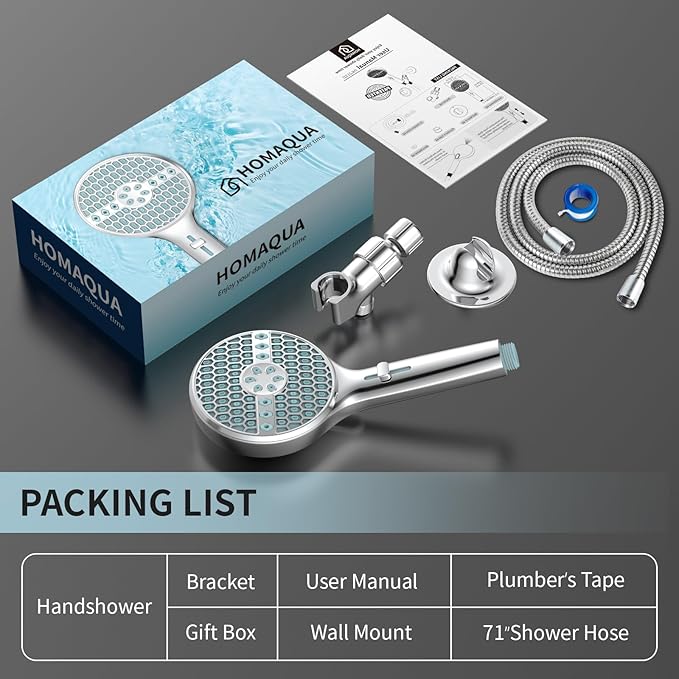 Shower Head with Handheld, 8-Mode High Pressure Shower Head with 71" Extra Long Stainless Steel Hose & Adjustable Bracket, Built-in Power Wash to Clean Tub, Tile & Pets, Chrome Finish