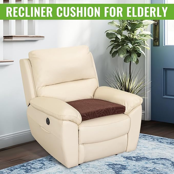Recliner Cushions for Long Sitting Foam Seat Cushion Soft Tufted Layer for Elderly Seniors, Recliner Chair, Floor Pillow, Office Chair, Car, No Pressure on Thighs, 20X20X3 Inch - Leaves Coffee