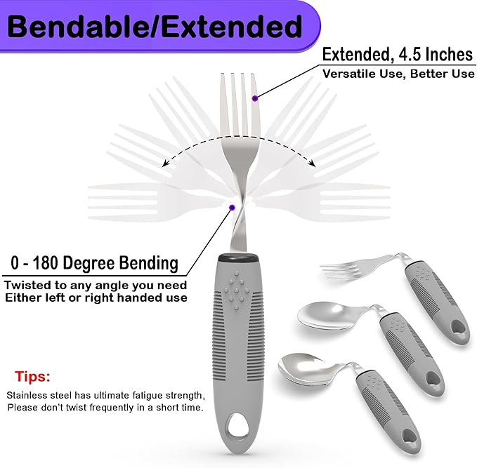 Weighted Parkinsons Utensils for Hand Tremors, Weighted Silverware for Parkinsons Patients Arthritic Hands, Built Up Utensils for Adults, Adaptive Eating Utensils for Disabled People Elderly