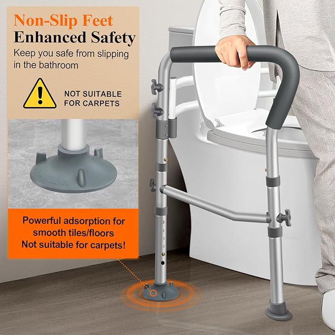 DePango Toilet Safety Rails for Elderly, Adjustable Handicap Toilet Seat with Handles, Sturdy Toilet Support Frame with Arms for Seniors and Disabled