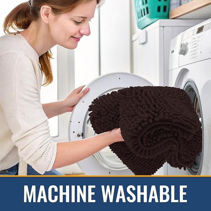 Arotive Bathroom Rugs 59x24, Extra Soft Absorbent Shaggy Chenille Bath Rugs, Machine Washable Rubber Backing Non-Slip Bath Mats for Bathroom Floor Tub and Shower, Home Decor Accessories, Brown