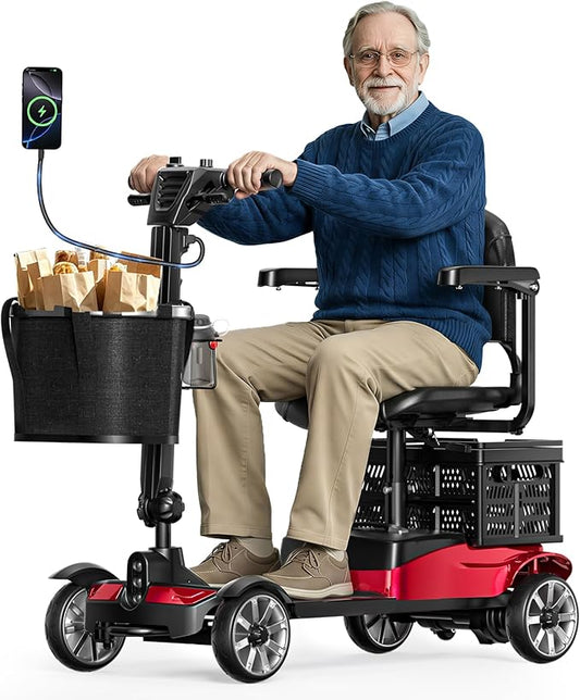 Mobility Scooter for Adults, 4 Wheel Motorized Mobility Scooter w/Dustproof Cover, 350LBS Capacity & Detachable Battery, 15Miles Electric Powered Mobility for Outdoor (Red, 15 MI)