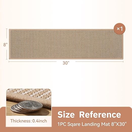 1PC Jute Stair Treads for Wooden Steps-Stairs Carpet Non Slip-Peel and Stick Stair Treads Indoor, Adhesive Staircase Step Treads Residue Free, Durable Natural Stair Runner Rug,8"x30" Beige