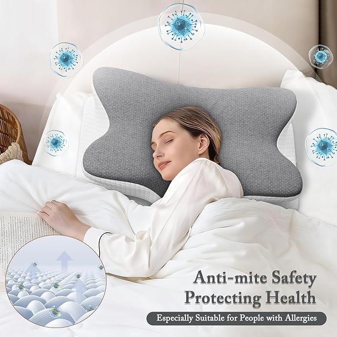 Cervical Pillow for Neck Pain Relief - Ergonomic Memory Foam Pillow with Arm Rest Slot & Cotton Pillowcase, Dual-Height Orthopedic Support Contour Pillow for Side, Back, Stomach Sleepers