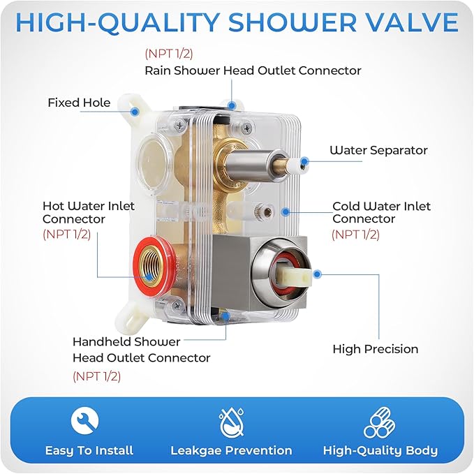 Brushed Nickel Shower Faucet Set, 10 inch Rain Shower System w/Pressure Balance Valve, Wall Mounted 2-Functions Bathroom Shower Systems w/Rain Shower and Handheld Spray Shower Trim Included