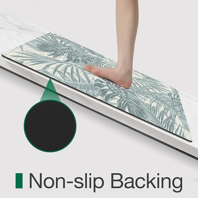 LUMI Ultra Thin Bath Mat, Super Absorbent Quick Dry Bathroom Rugs, Non-Slip Bathroom Mats, Marble Bathmats Fit Under Door, Bathtub, Sink, Shower Room, 24"x36", Teal Blue Leaf